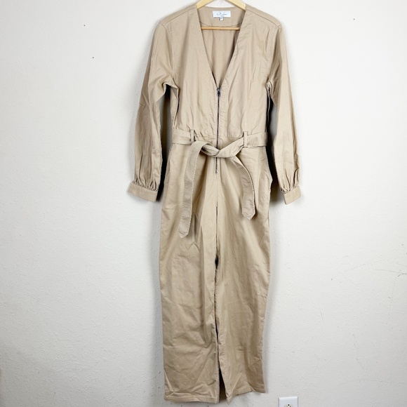 L' Academie Tan Zip Up Jumpsuit Size Small